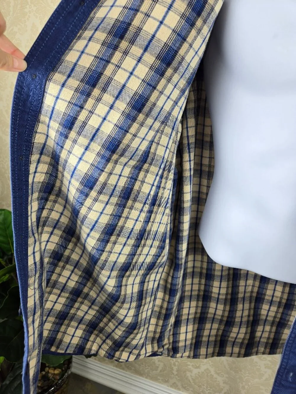 L L Bean Size L Blue Shacket 100% Cotton Traditional Fit Plaid Interior Lining